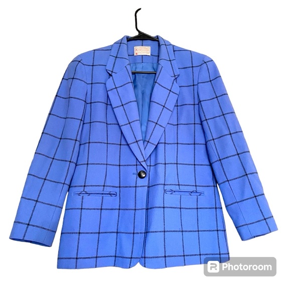 Vintage Pendleton 100% virgin wool blue plaid blazer jacket - Picture 1 of 8
